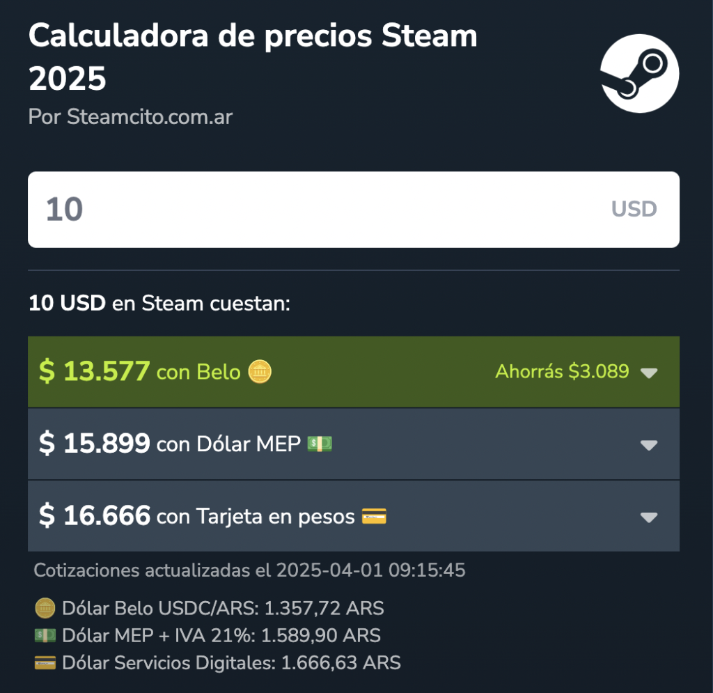 Calculadora de precios Steam